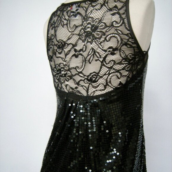Wildcat CUTE Black Sequined and Lace Y2K Baby Doll Mini Dress/Tunic - S - Picture 2 of 9